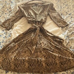 Zara Brown Snake Print Long Sleeve Dress